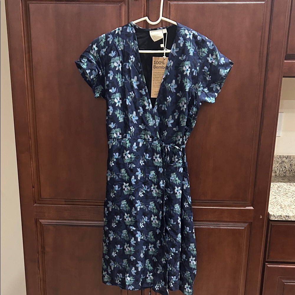 Reistor Navy Floral 100% Bemberg Wrap Dress